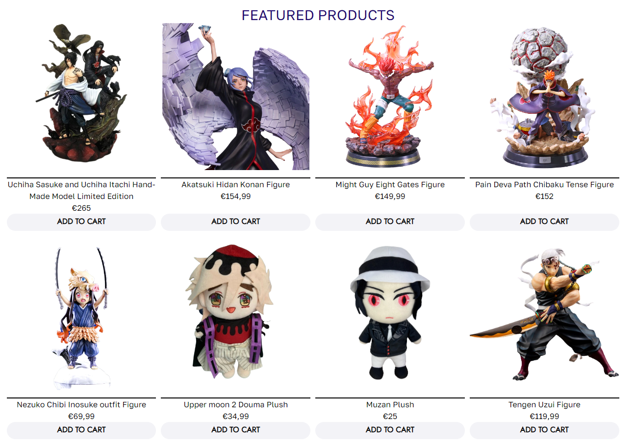 An Image of the products page from Figuroo